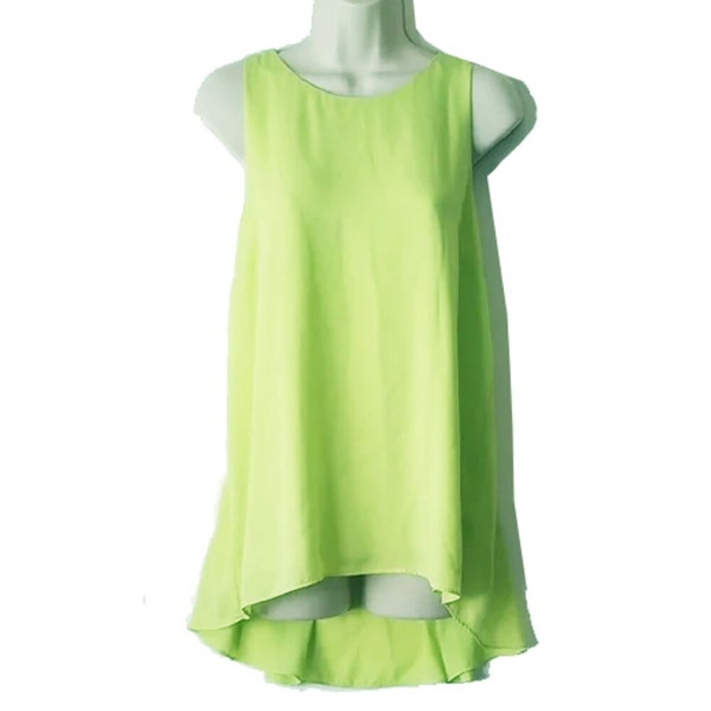 NWOT Vince Camuto Neon Green Chiffon Sleeveless High-Low Blouse M Lined